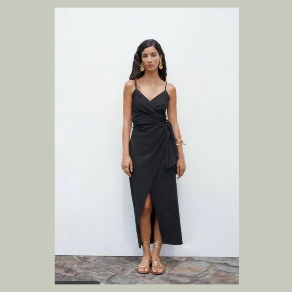 ZARA Linen Blend Knotted Slip Dress_SMALL